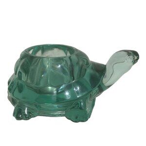 Vtg MCM Indians Glass Turtle Green Votive Candle Holder Beach Decor Plant Pot